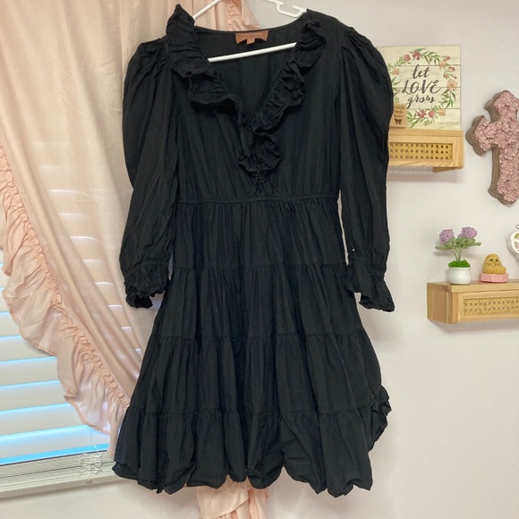 Jessakae black A-line dress . Long puff sleeves. Size medium - Picture 3 of 8